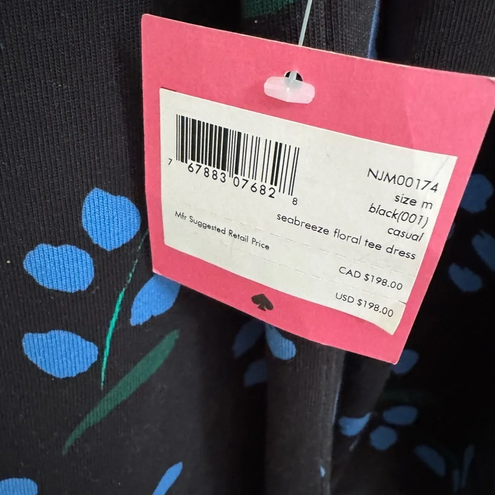 NWT Women's Kate Spade Floral Sea Breeze Tee Dress Black Blue Size